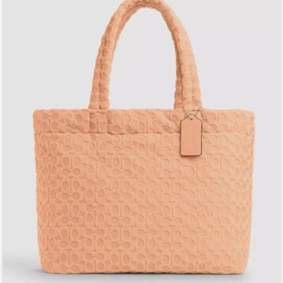 LIKE NEW! Coach Signature Terry Tote Bag FADED BLUSH Terrycloth LARGE Purse Bag - Picture 1 of 9